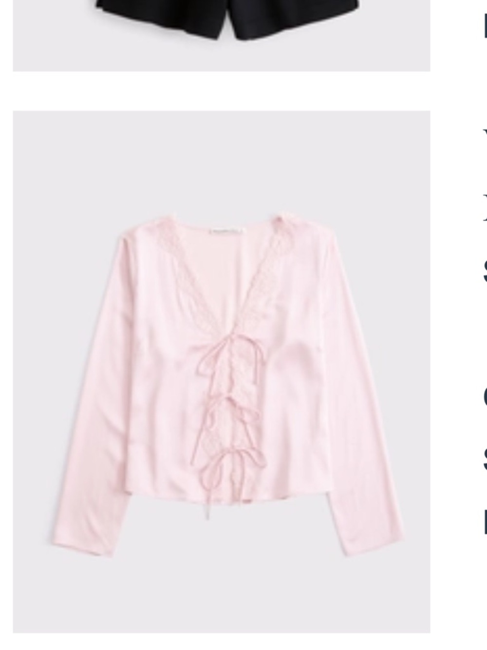 Abercrombie & Fitch Light Pink Lace-Trim Tie-Front Long Sleeve Blouse